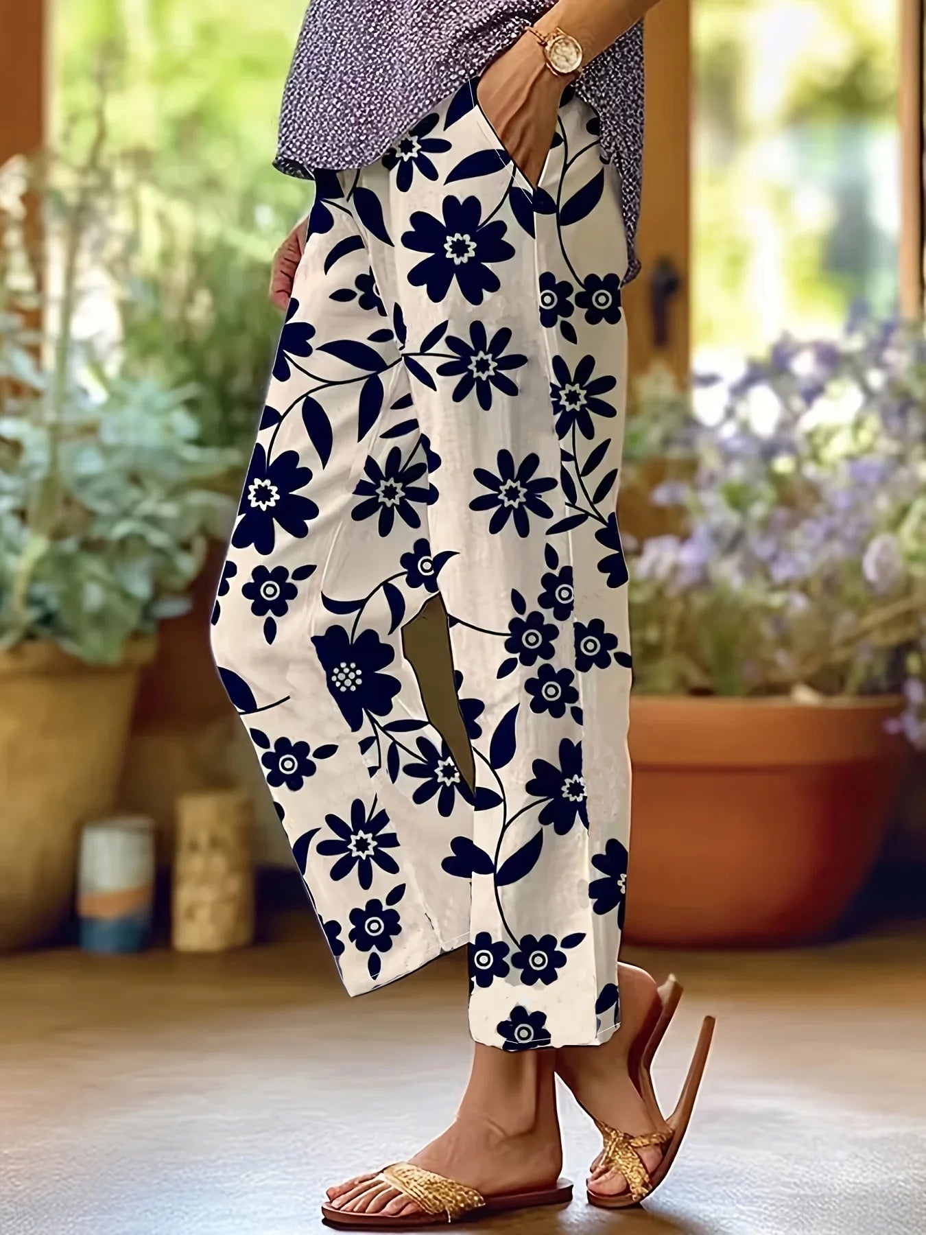 Lavina | Pantalon large à motif floral chic