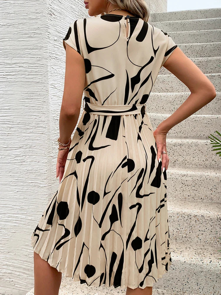 Allaine | Élégante robe midi plissée avec ceinture à la taille