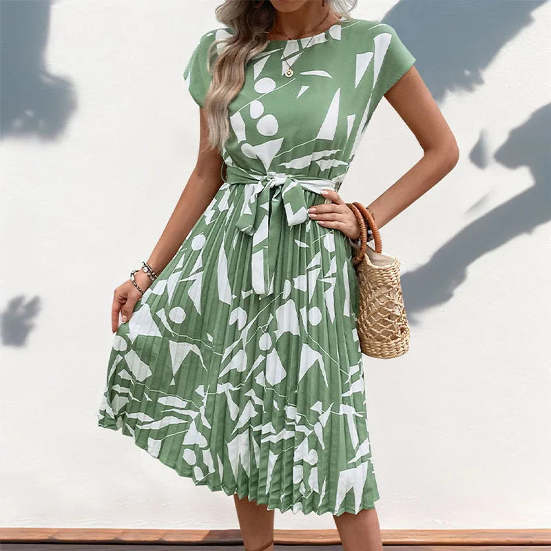 Allaine | Élégante robe midi plissée avec ceinture à la taille