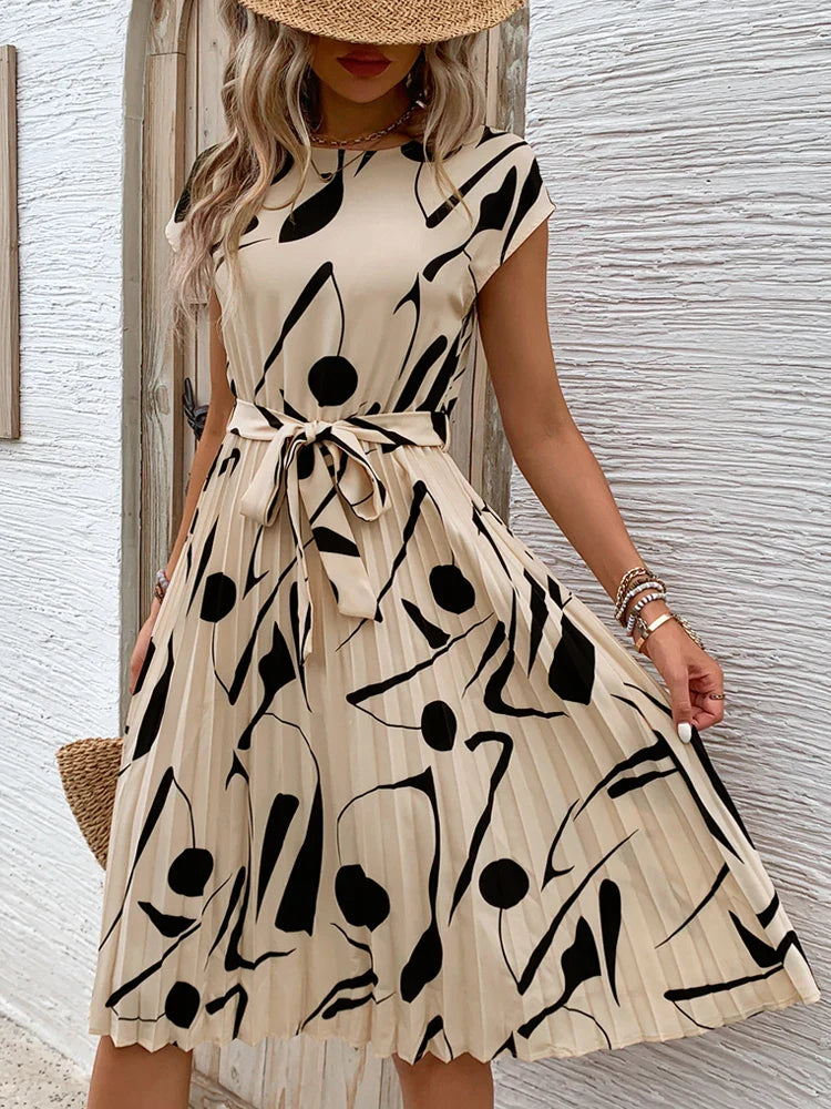 Allaine | Élégante robe midi plissée avec ceinture à la taille