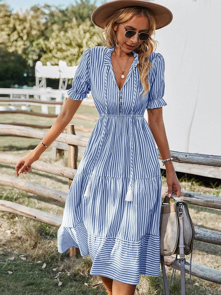 Laureen | Élégante robe à rayures