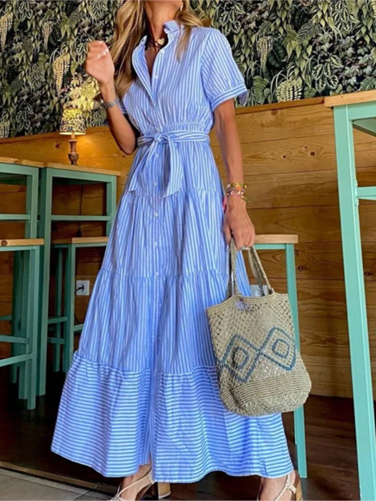 Janice | Élégante robe maxi à rayures