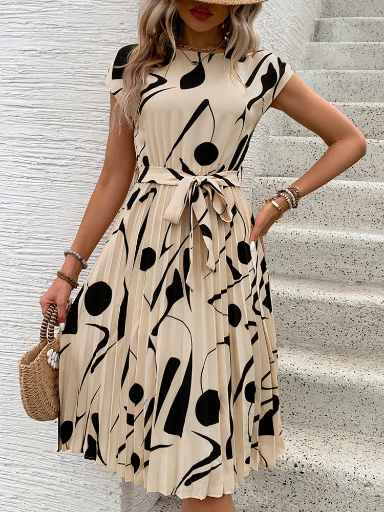 Allaine | Élégante robe midi plissée avec ceinture à la taille
