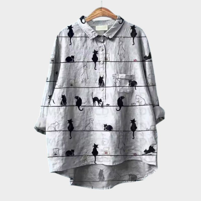 VIVIANA | Blouse Oversize Aquarelle Chats - Confort Joyeux pour Tous les Instants