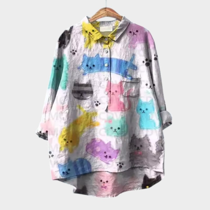 VIVIANA | Blouse Oversize Aquarelle Chats - Confort Joyeux pour Tous les Instants