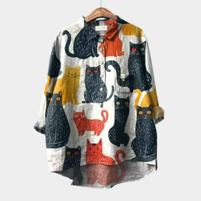 LILIANA | Blouse Oversize à Motif de Chats Colorés pour un Confort Instantané lors de Vos Journées Décontractées