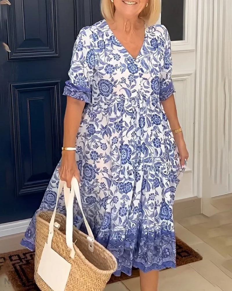 ARIA™ - Robe florale élégante avec décolleté en V