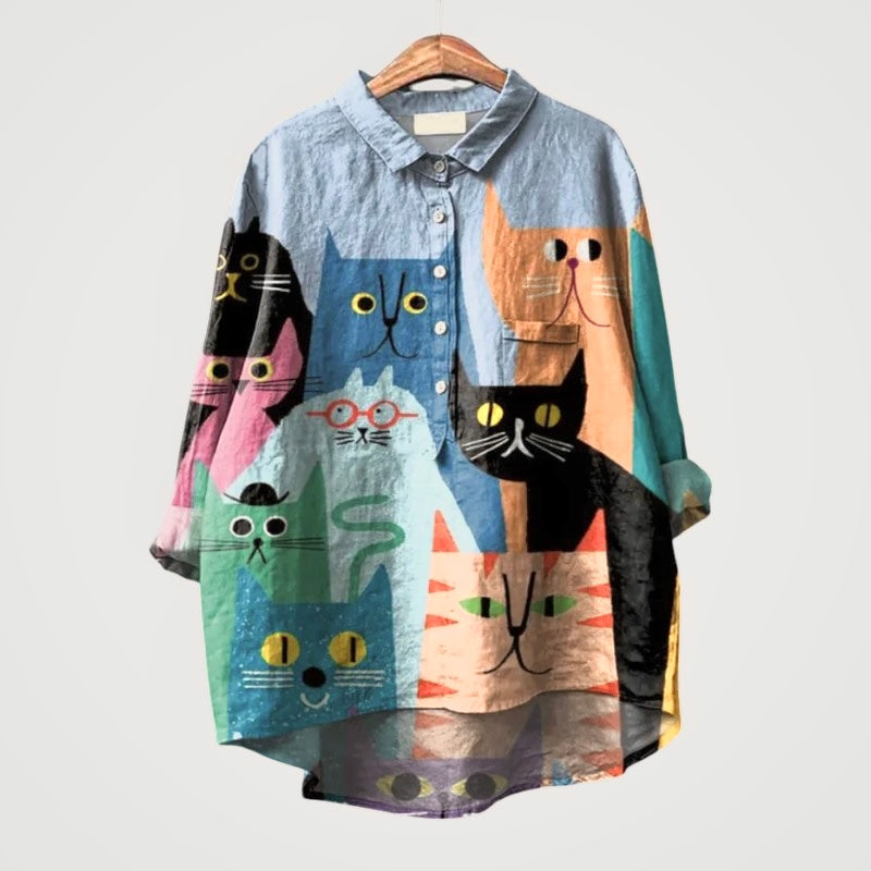 LILIANA | Blouse Oversize à Motif de Chats Colorés pour un Confort Instantané lors de Vos Journées Décontractées
