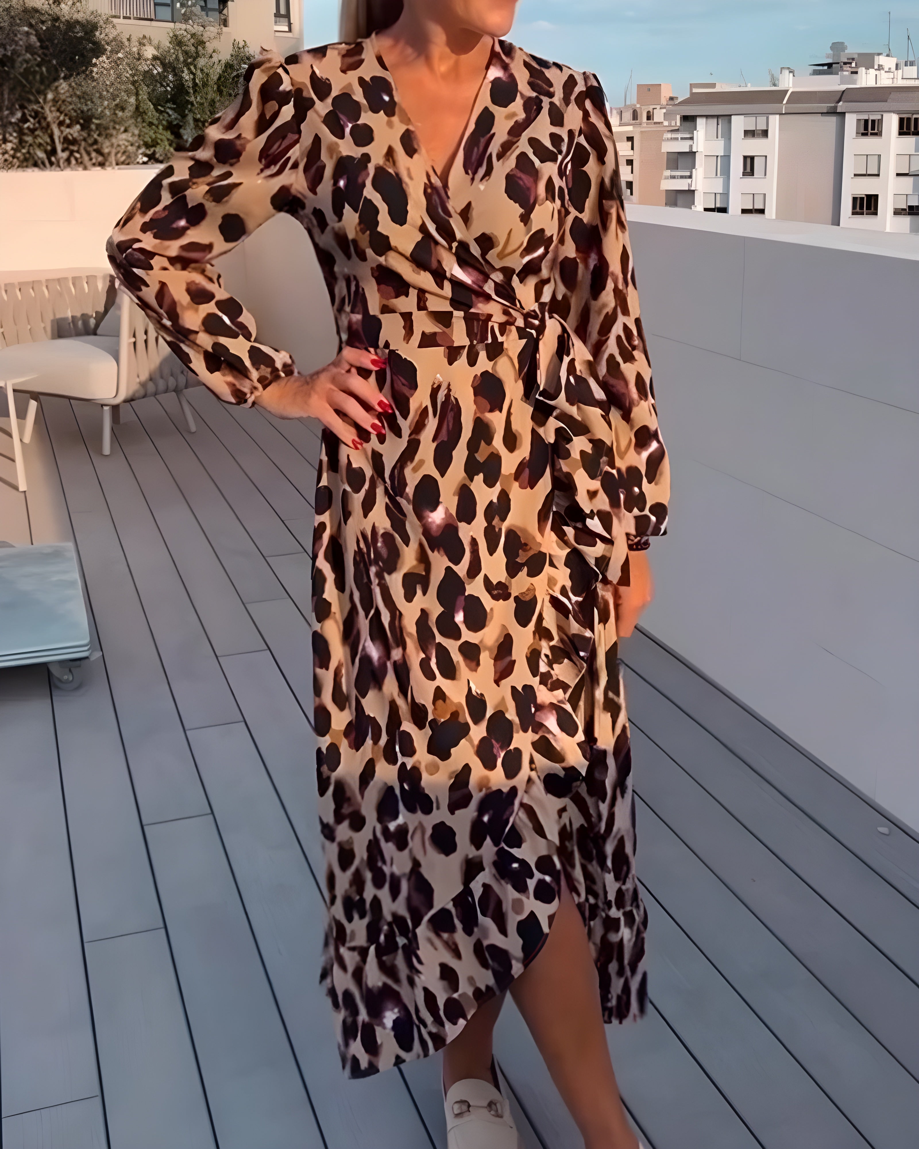 Elsa ™ - Élégante Robe Longue A-Line Femme Imprimé Léopard Confortable