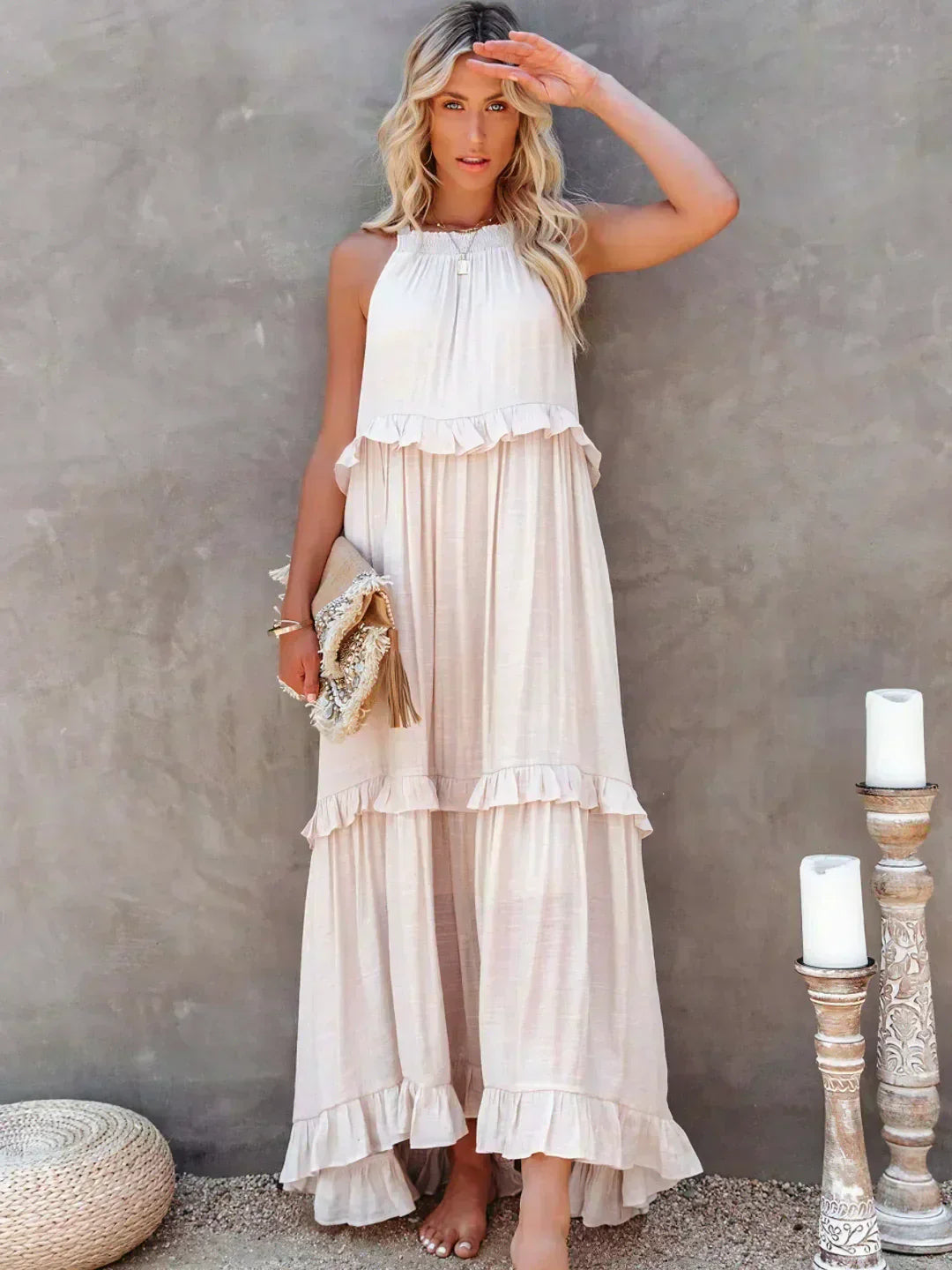 Emilia™ - Robe maxi à volants à nouer derrière le cou