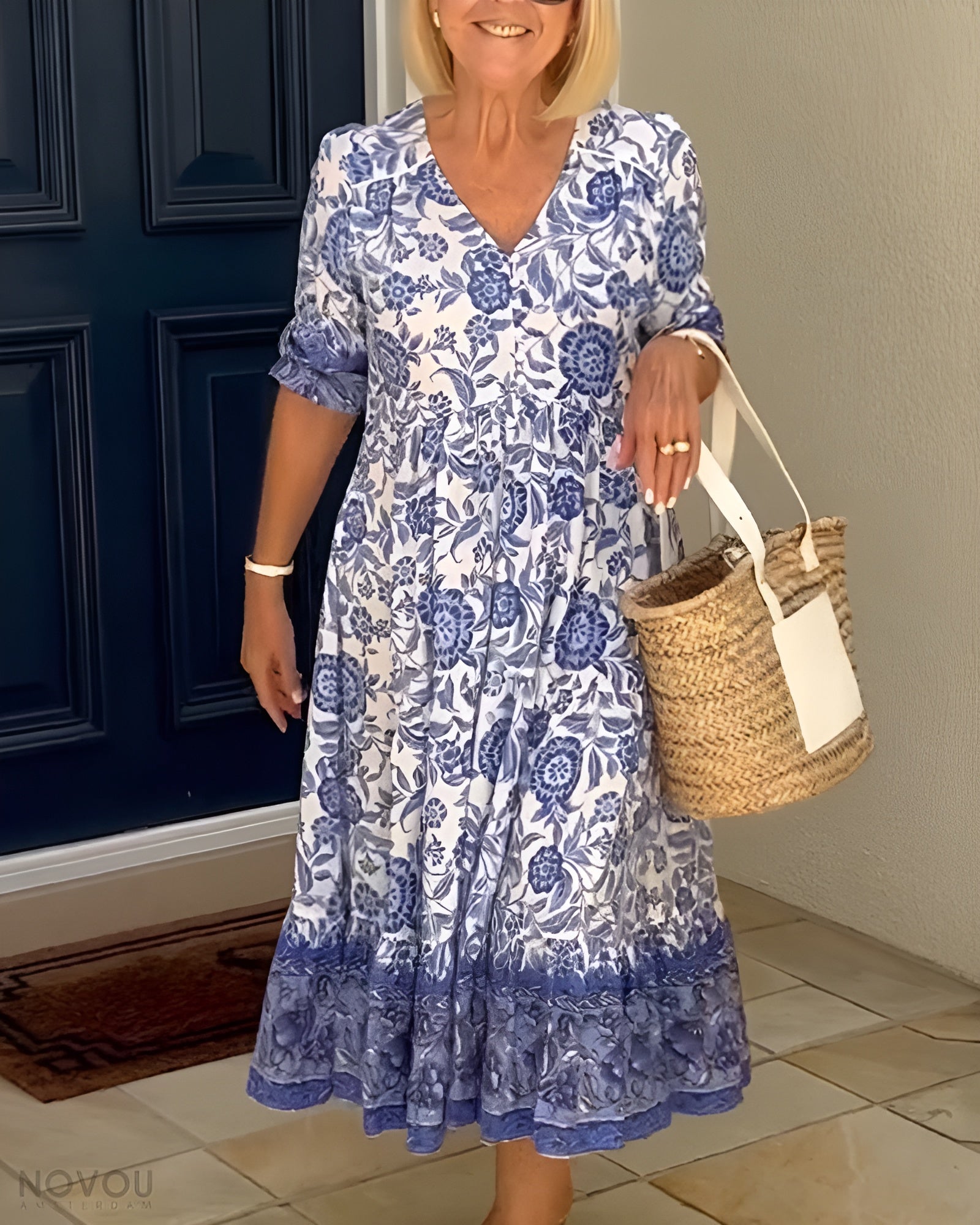 ARIA™ - Robe florale élégante avec décolleté en V