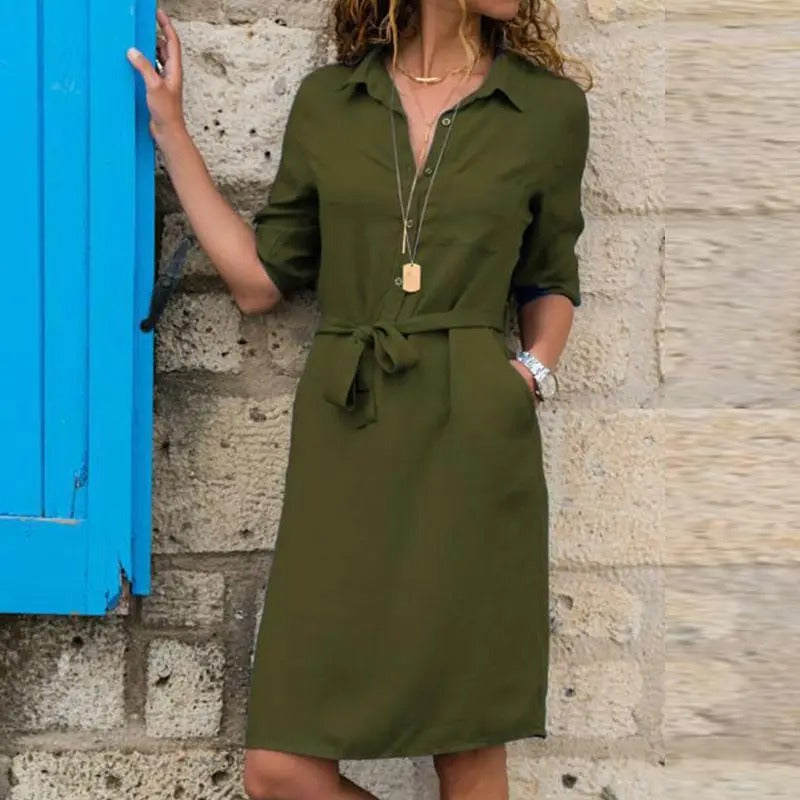 Karolína | Robe chemise décontractée à mi-mollet
